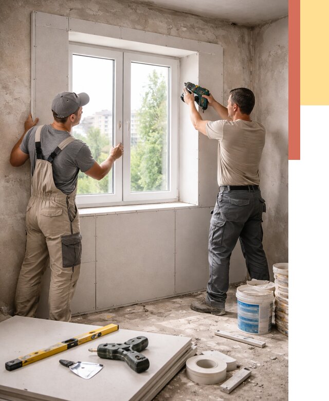 Монтаж откосов из гипсокартона в Бузулуке от 4691 руб. под ключ | ОТДЕЛОЧНИК-Бзл