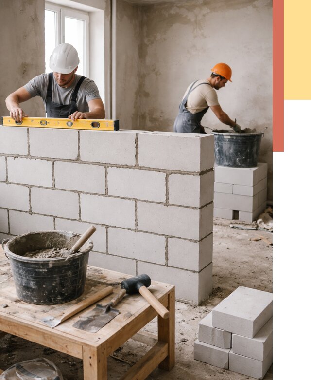 Кладка перегородок из газобетона в Бузулуке от 3336 руб. под ключ | ОТДЕЛОЧНИК-Бзл