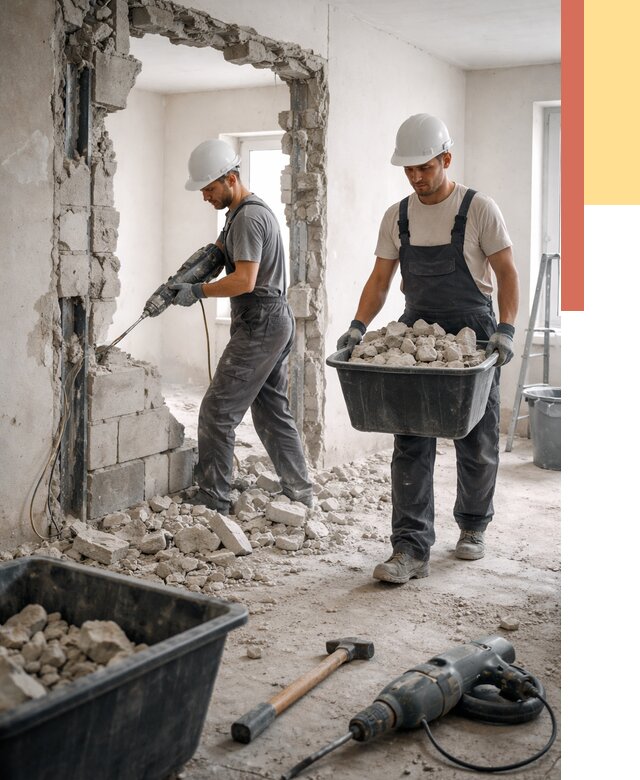 Демонтаж блоковых перегородок в Бузулуке от 3909 руб. — быстро и недорого | ОТДЕЛОЧНИК-Бзл