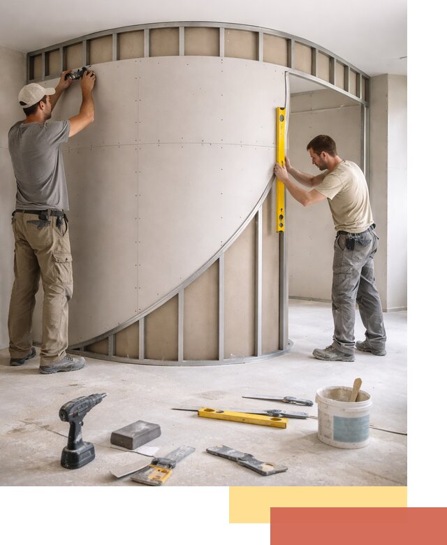 Радиусная перегородка из гипсокартона в Бузулуке под ключ