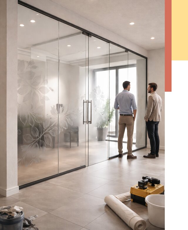 Стеклянные перегородки с рисунком в Бузулуке от 13030 руб. монтаж и нанесение | ОТДЕЛОЧНИК-Бзл