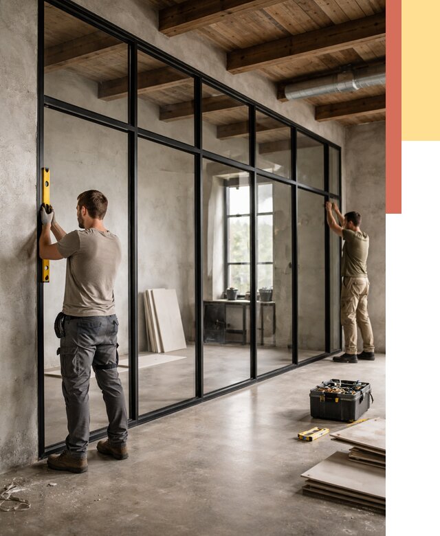 Стеклянные перегородки лофт в Бузулуке от 10945 руб. под ключ | ОТДЕЛОЧНИК-Бзл