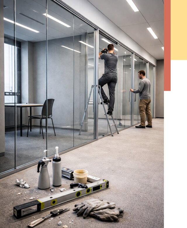 Стеклянные офисные перегородки в Бузулуке от 8860 руб. — монтаж и установка | ОТДЕЛОЧНИК-Бзл