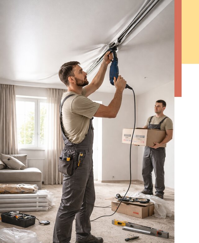 Монтаж сатинового натяжного потолка в Бузулуке от 3648 руб. | Быстро, недорого — ОТДЕЛОЧНИК-Бзл