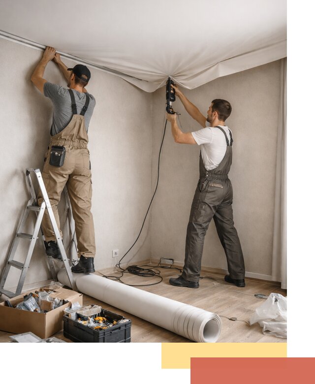 Монтаж цветного натяжного потолка в Бузулуке за один день