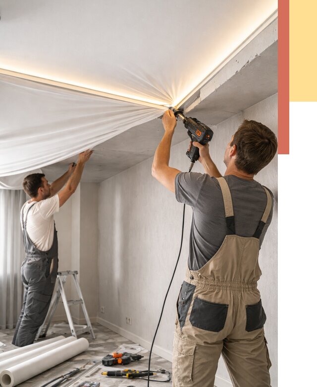 Монтаж натяжного потолка с подсветкой в Бузулуке от 990 руб. | ОТДЕЛОЧНИК-Бзл