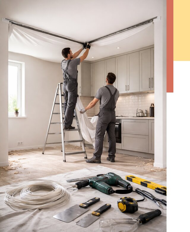 Установка натяжного потолка на кухне в Бузулуке от 2502 руб. | ОТДЕЛОЧНИК-Бзл