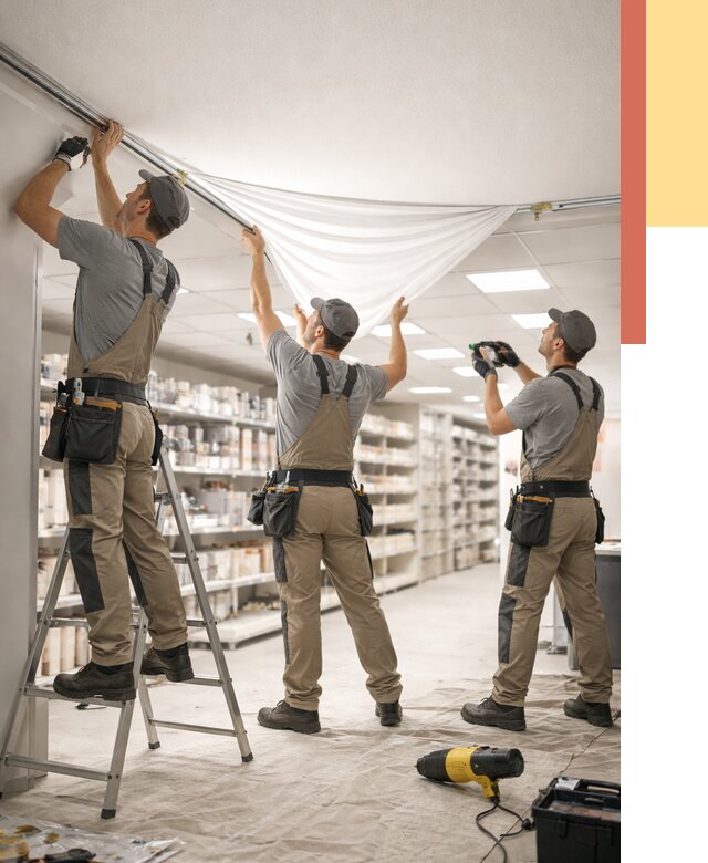 Монтаж натяжного потолка в магазине в Бузулуке от 4691 руб. быстро и недорого | ОТДЕЛОЧНИК-Бзл