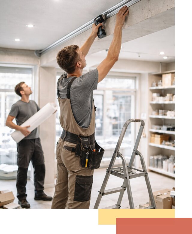 Монтаж натяжных потолков в магазине в Бузулуке